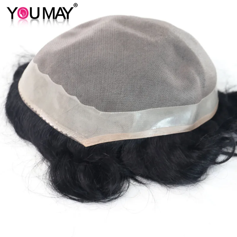 Toupee men 8x10 прочные шиньоны моно & полиуретановый парик замена волос человека Remy