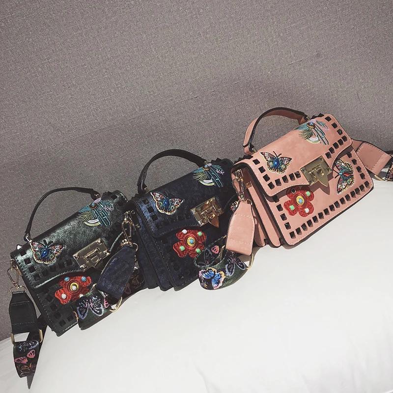 Винтажная модная сумка из искусственной кожи, женская дизайнерская сумка с вышитыми цветами и заклепками, женская сумка через плечо