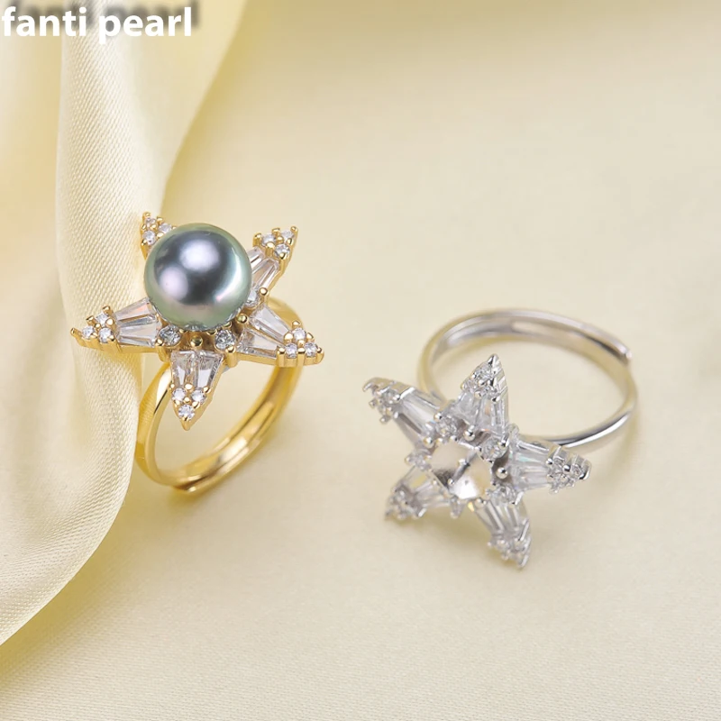 

DIY Pearl Ring 925 silver Accessories Natural tahitian Pearl rings s925 Sterling Silver ring simple style 8-12 mm ring