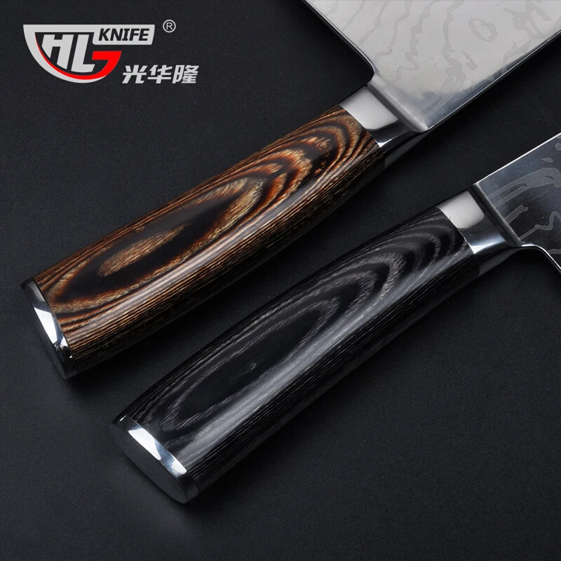 7Inch High Carbon Steel Asian Cleaver Knife Asian veggie kitchen meat choppign cleaver style laser knife with Pakka Wood Handle