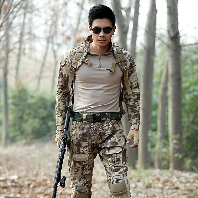 Combat shirt hunting clothing Army multicam pants With Knee Pads ...