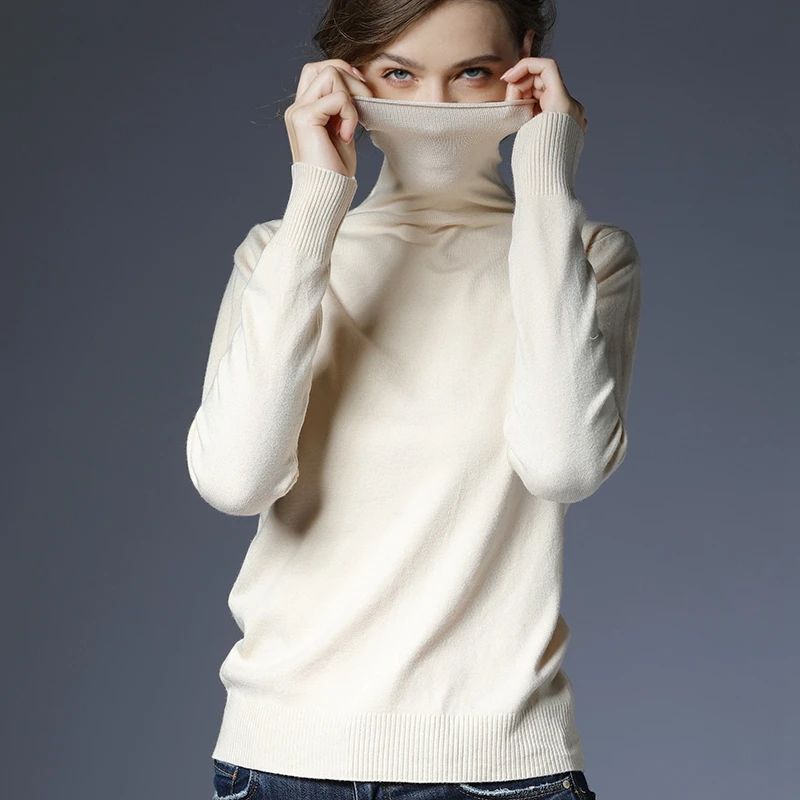 

Turtleneck Women Knitted Sweaters And Pullovers Autumn Winter Casual Slim Jumpers 2019 Long Sleeve Bottoming Tops