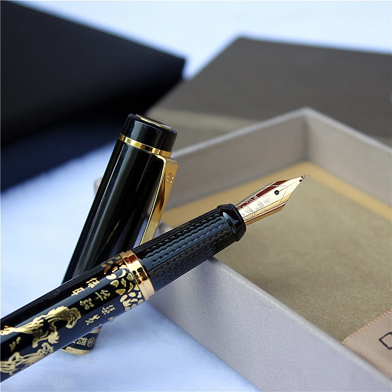 Китайская культура Классическая авторучка хорошее качество чернильные ручки Золотой рельеф подарки на день рождения бутик искусство 0,8 мм перо