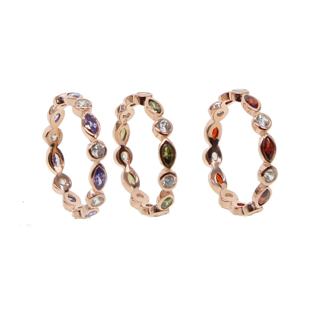 

Marquise&round shaped cz eternity band ring 925 sterling silver 3 colors stack stacking band red green purple colorful jewelry