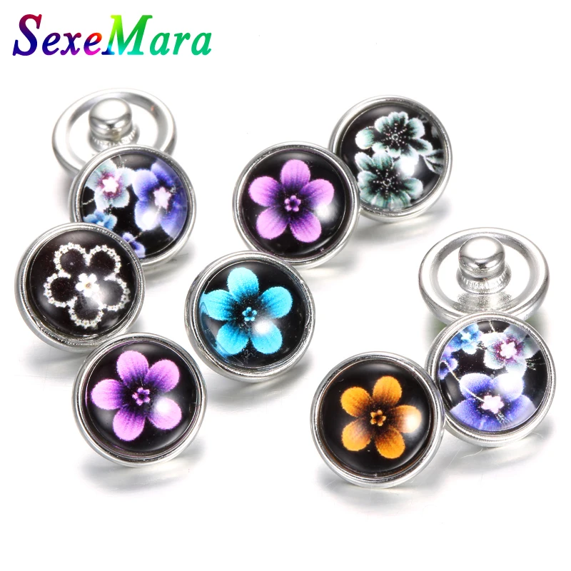 20Pcs/lot New Snap Button Jewelry Small flowers Round Glass Snap