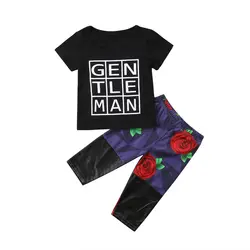 Комплект из 2 предметов для маленьких мальчиков, футболка с короткими рукавами и длинные штаны с цветочным принтом, комплект одежды для