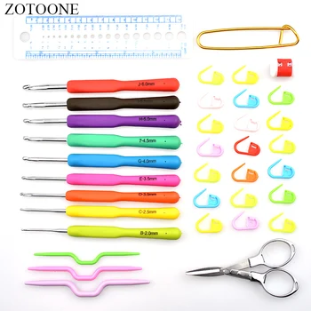 

ZOTOONE Metal Crochet Hook Set Colored Soft Handle Craft Sewing Supplies Knitting Markers Scissors Sewing Tools Accessories E