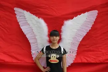 

EMS Free shipping pure handmade white large angel feather wings for photographic stage fashion show 110*155cm