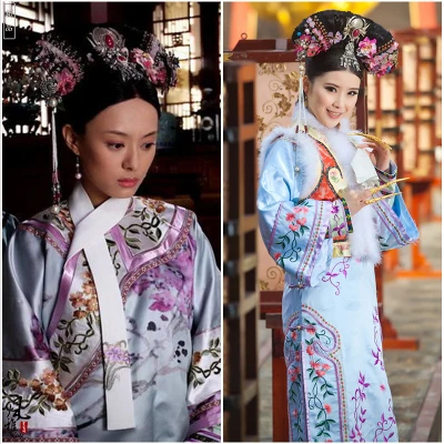 3 вида конструкций sunli молодых zhenhuan яркий Цвет костюм ТВ играть легенда о zhenhuan династии Цин костюм принцессы - Цвет: A Blue w embroidery