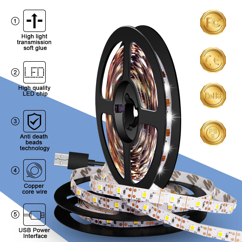 

LED Strip USB LED Computer Ribbon Light 5V TV Backlight Lighting Wardrobe Led Cabinet Lamp Tape 50cm 1m 2m 3m 4m 5m 2835SMD