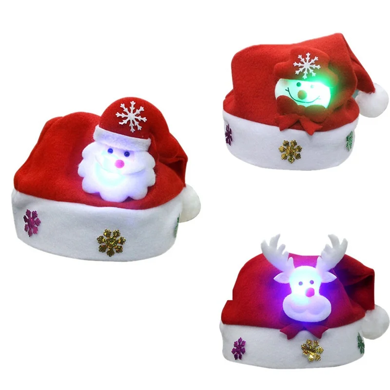 

1 pc Shining Lovely Red Christmas LED Glowing Hats Santa Clause Holiday Wearing Party Supplies Children Clothing Accessories