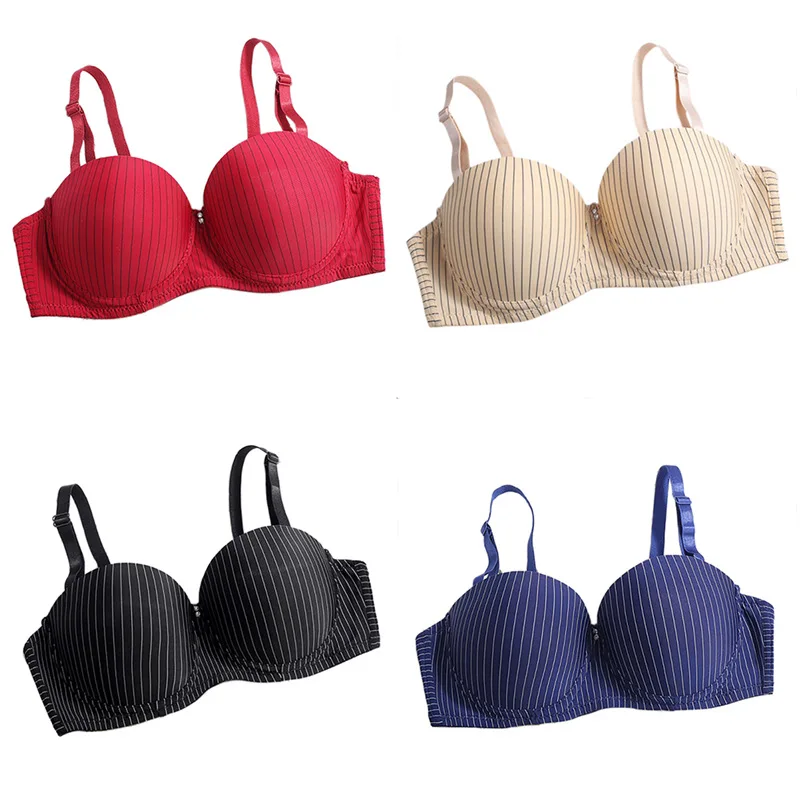 1pc Women Sexy Lingerie Plus Size Thin Cup Stripe Anti-light Breathable Women Underwear Adjustable Push Up Bra Newest