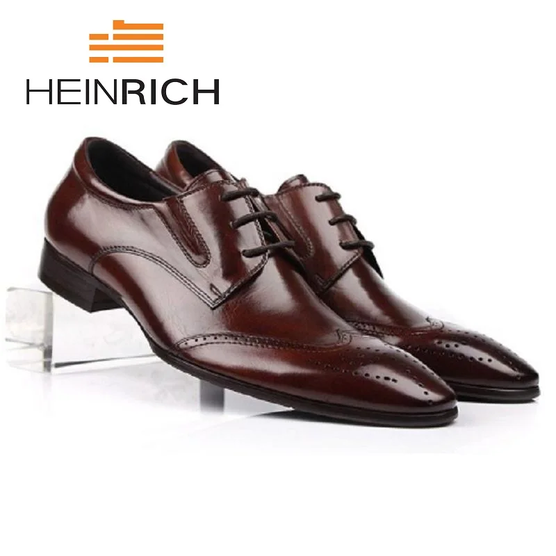 

HEINRICH Men Leather Business Genuine Shoes Men's Luxury Brogues Pointed Toe Business Dress Gentlemen Shoes Derbies Homme