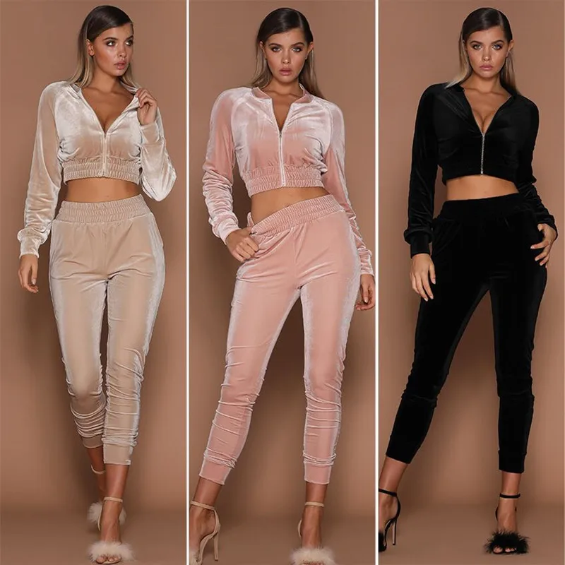 

Fitness Sportswear Short Jacket Suede Fashionable Zipper Two-piece Solid Color Sports And Leisure Suit Sweatshirt