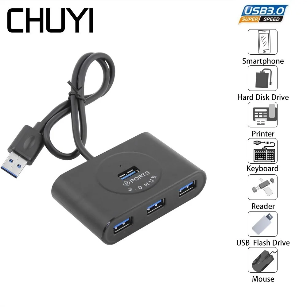 Супер тонкая Проводная USB 3,0 концентратор 4 Порты и разъёмы USB разветвитель Micro USB3.0 адаптер со светодиодным индикатором для ПК ноутбука Macbook