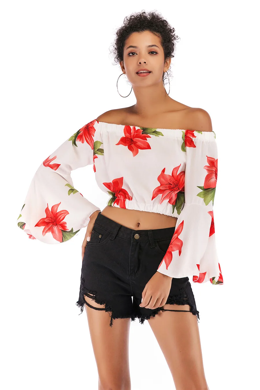 Gladiolus Off Shoulder Spring Autumn Blouse Women 2019 Flare Sleeve Sexy Leopard Print Crop Top Shirt Women Blouses Ladies Tops (28)