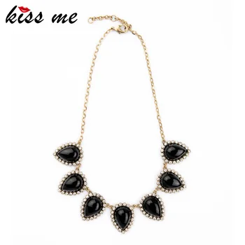 

2016 New Women's Trendy Black& Blue & Pink Acrylic Water Drops Choker Necklace Bib Statement Jewelry