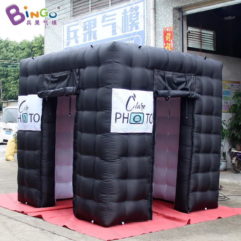 

Customized 2.4X2.4X2.4 meters black external white internal inflatable photo booth with LOGO toy tent