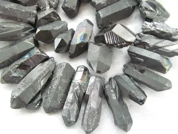 

large 20-50mm 17inch /L Titanium quartz crystal freeform spikes points drilled briolette gunmetal black jewelry chains bead