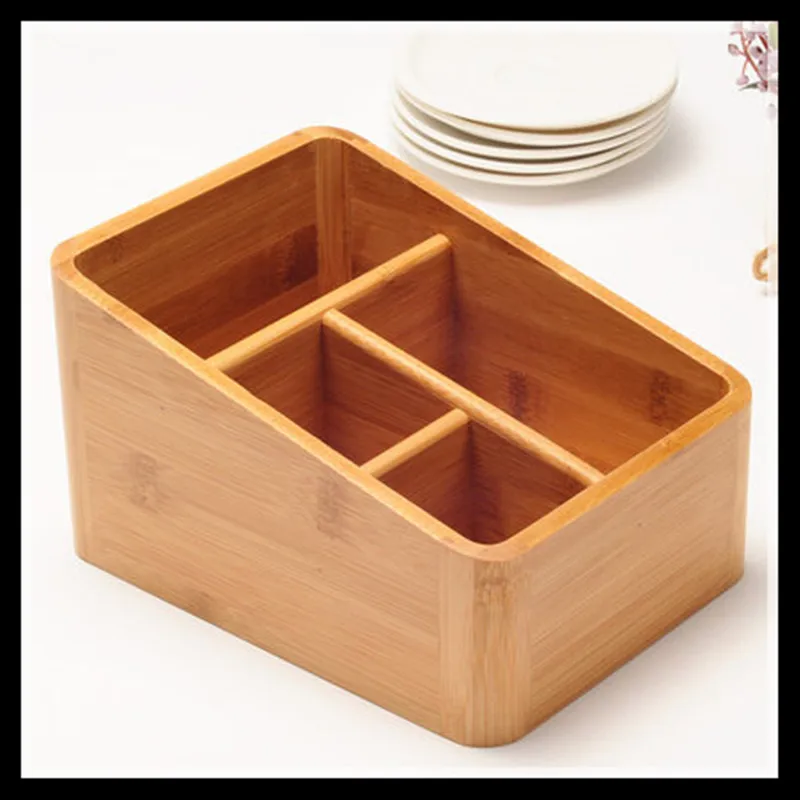 Luxury Bamboo Makeup Organizer TV Remote Control CellPhone Stand Holder Storage Caddy Organiser Tools
