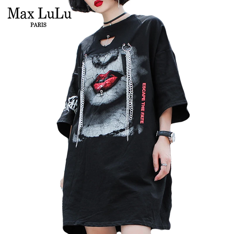 

Max LuLu Luxury Punk Chains Designer Girls Summer Streetwear Womens Red Lip T Shirts Camisetas Mujer Woman 3d Printed Tshirt Tee