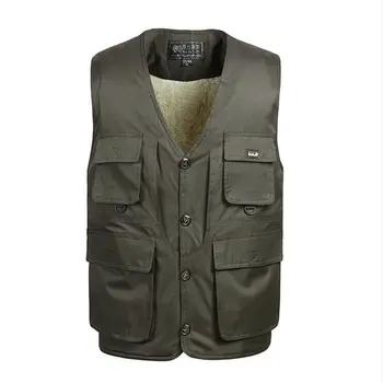 

spring and autumn men's lamb wool plus velvet waistcoat thickening multi-pocket cotton vest men photography vest