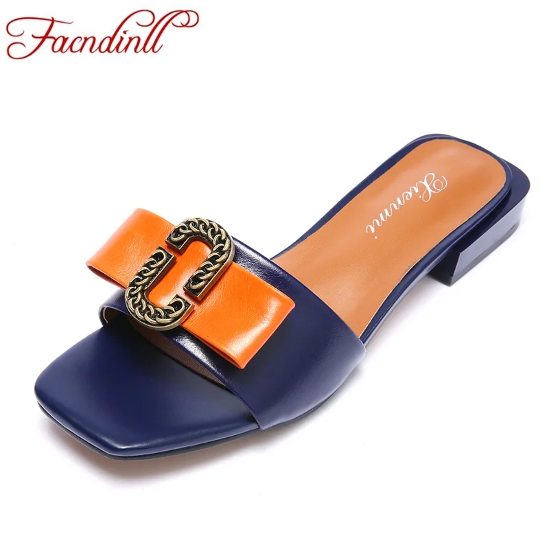 

FACNDINLL brand women summer gladiator sandals 2018 fashion comfortable slippers genuine leather low heeled woman summer sandals