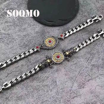 

SOQMO Buddha Couple Bracelet 100% Real 925 Sterling Silver Women Rotatable Mantra Bracelet Bangle Jewelry Tom Hope Trendy SQM254