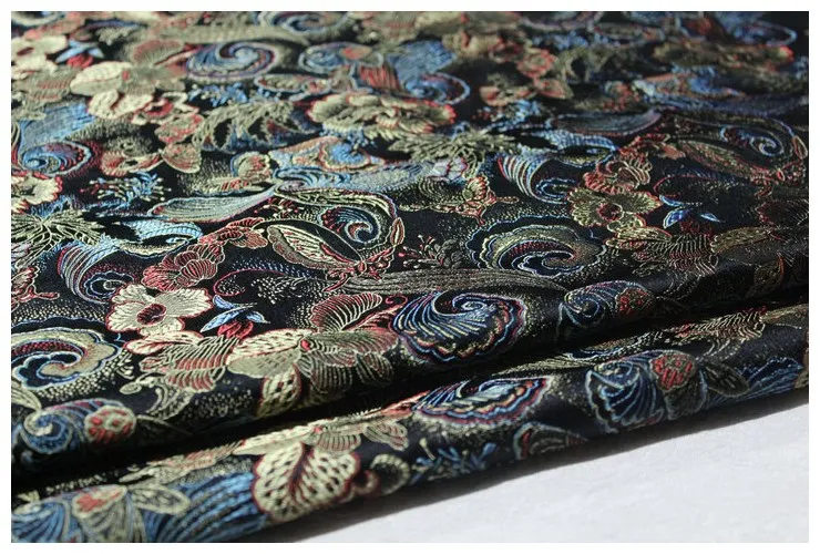 Жаккардовая ткань с черным цветочным принтом 75x100 см|Ткань| |