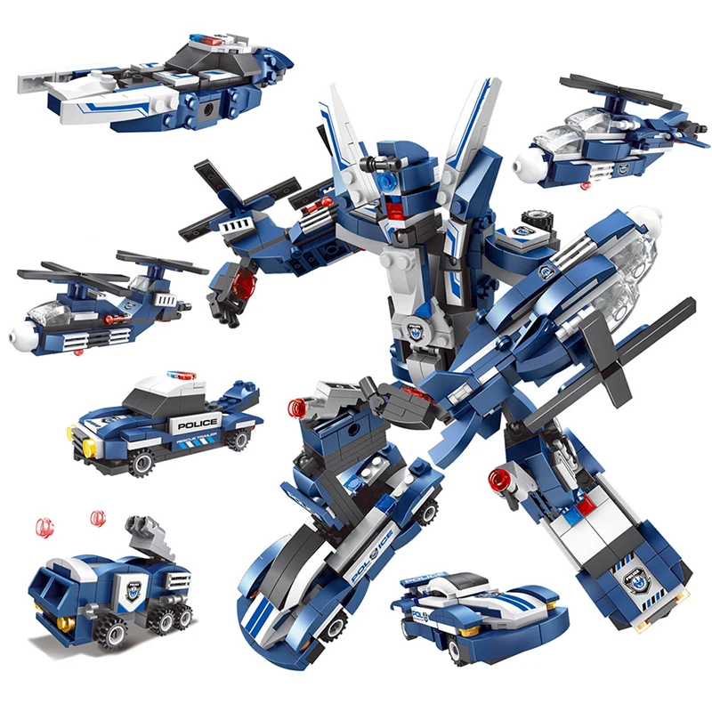 

611pcs 6 In 1 Police War Generals Robot Car Building Blocks Compatible Legoed Kit city Educational gift Toy for Children New