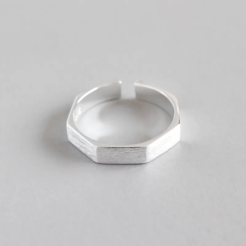 

100% Authentic S925 Sterling Silver Fine Jewelry Brushed polygon Geometric Band Ring J143