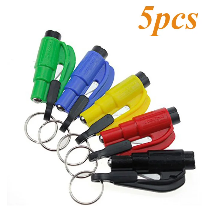 

5 Pieces Car Auto Mini Safety Glass Window Breaking Hammer Emergency Escape Rescue Tool with Keychain Seat Belt Knife Cutter