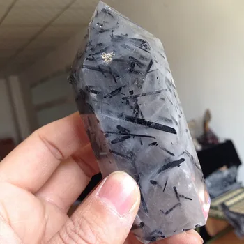 

TT155(242g) Natural Quartz Crystal Black Tourmaline Quartz Point Healing Wand home decoration accessories