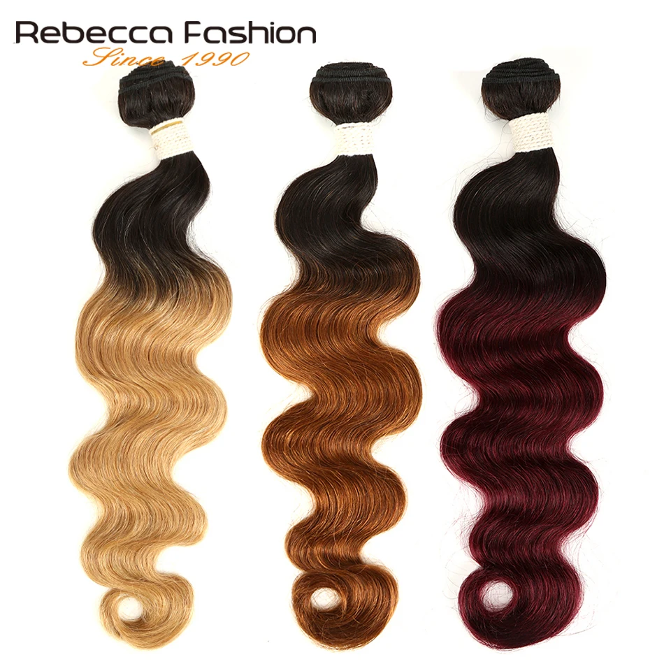 

Rebecca Ombre Brazilian Body Wave Bundles 3/4 Pcs Non Remy 100% Human Hair Bundles 2 Tone Color T1B/27# T1B/30# T1B/99J#