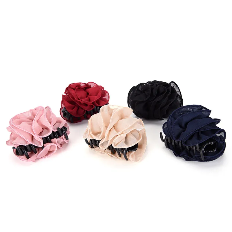 black head scarf New Arrival 1Pc Women Chiffon Rose Flower Hair Claw Bow Jaw Clip Barrette Headwear head wrap for women