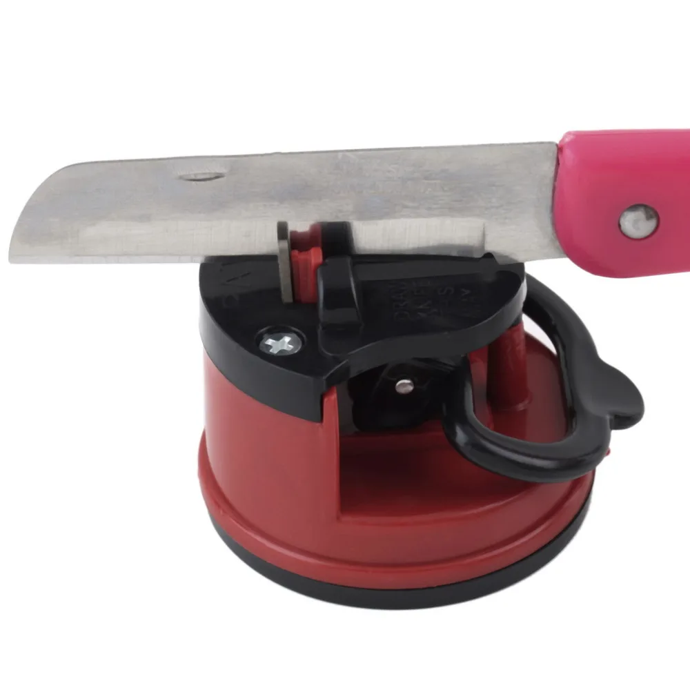 

1pc Red Knife Sharpener Scissors Grinder Secure Suction Chef Pad Kitchen Sharpening Tool Plastic Sharpener for Knives