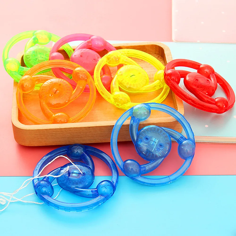Pull Rope Rolling Flywheel Toy with Colorful LED Flashing Light for Kids