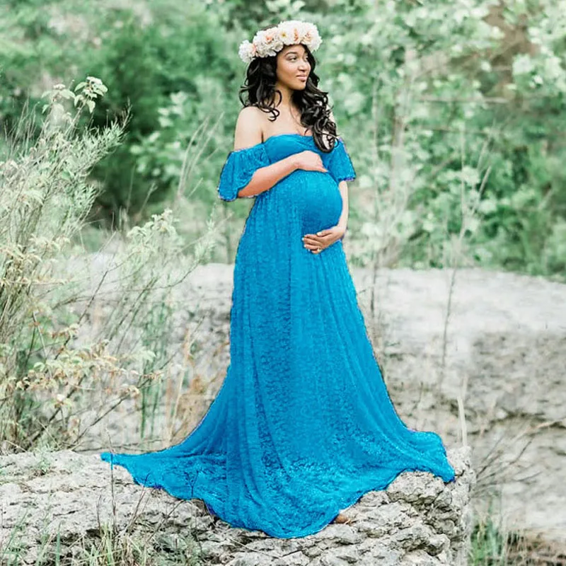 Fashion Pregnant Women Lace Dress Maternity Maxi Gown Dress Photography Props US
