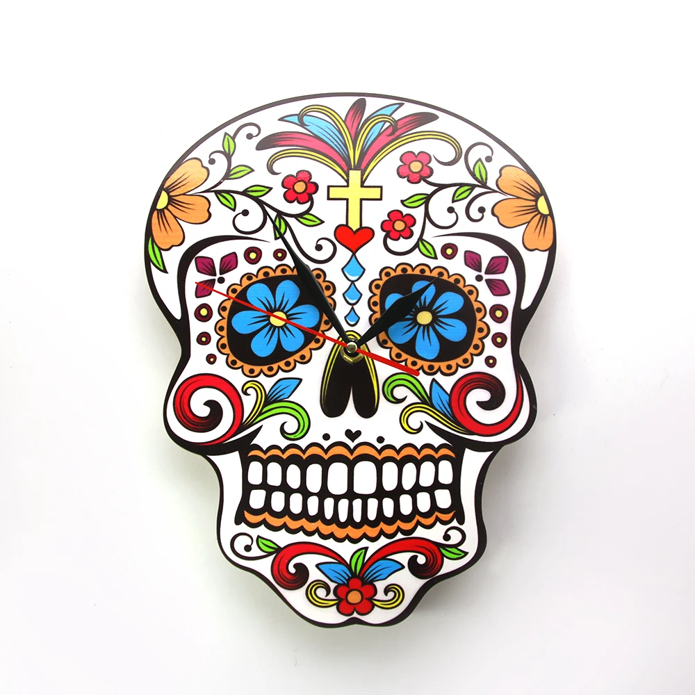 Mexican Dia De Los Muertos Day of the Dead Wall Clock Floral Skull ...