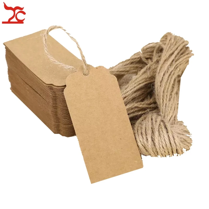 Wholesale 100Pcs Brown Kraft Paper Scallop Head Tags Luggage Wedding Note Label+Jute String DIY Blank Kraft Travel Gift Hang Tag