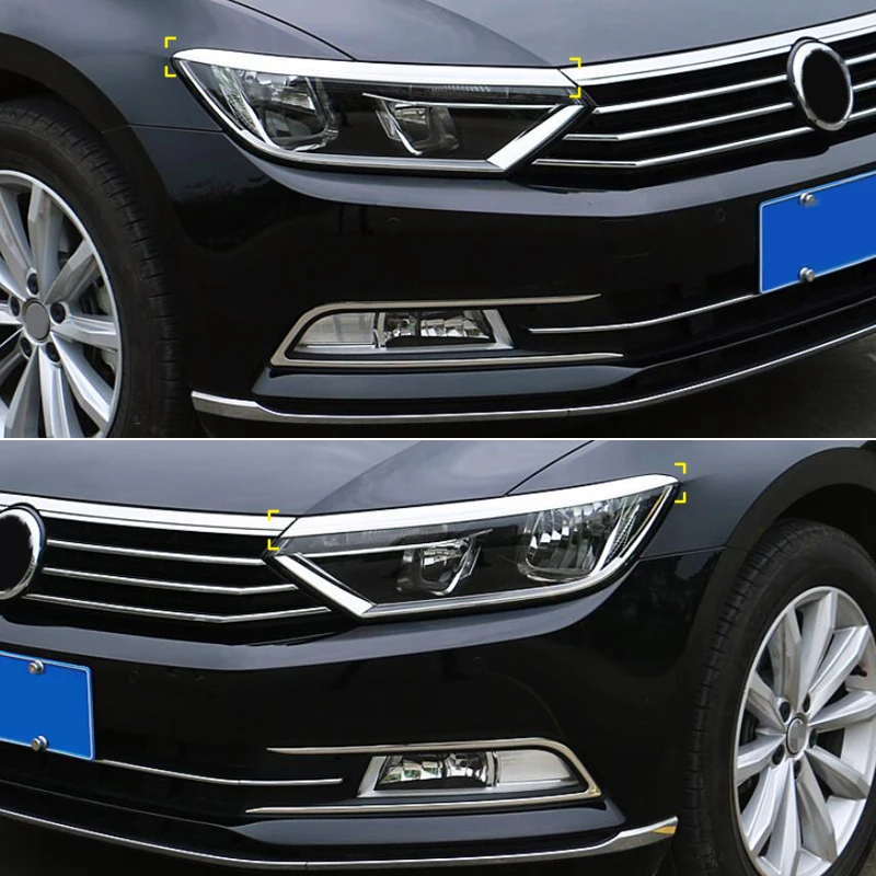 Снаружи Сталь передняя фара головного света Молдинги для VW Passat B8