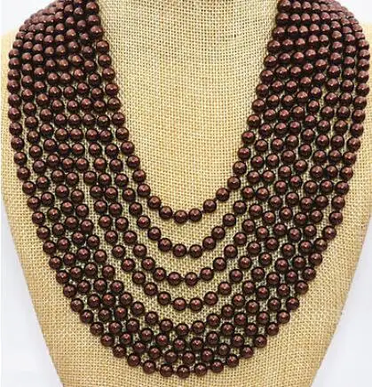 Shipping >>new hot new 6mm 8 rows brown shell pearl necklace 5rows bracelet sets