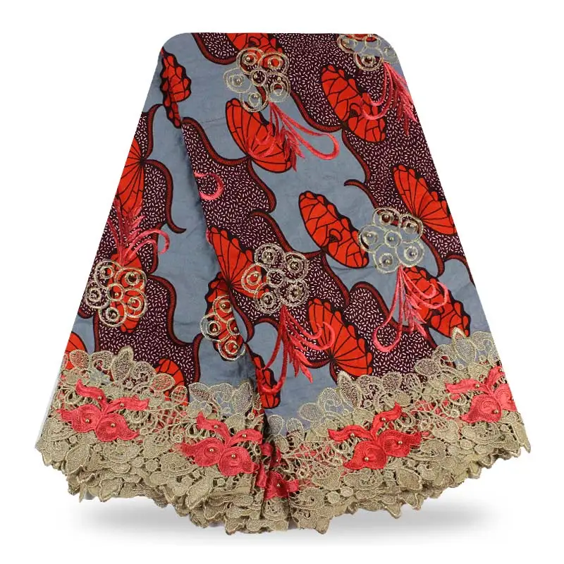 

2017 Newest Guipure Super Wax With Lace High Quality Embroidered Wax Lace Fabric African Lace Fabric Wax For Women Dress