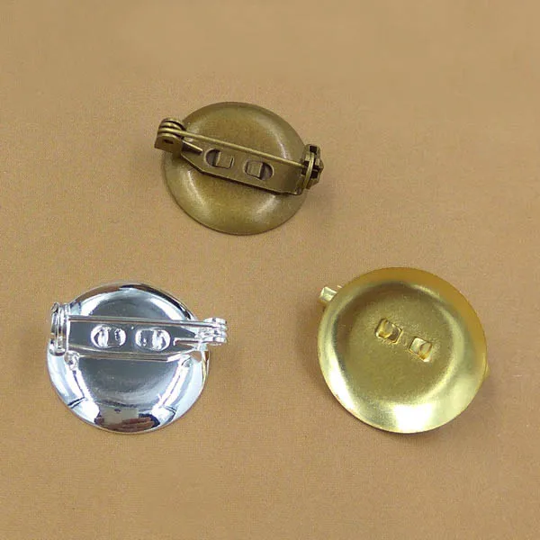Brooch Bases Pin Back 19mm Circle Bezel Cabochons Settings Blanks