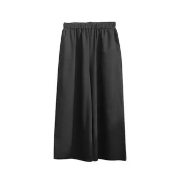 

Women Summer Nine Pants Casual High Waist Elastic Wide Leg Pants Solid Colors Fashion Trousers Plus Size