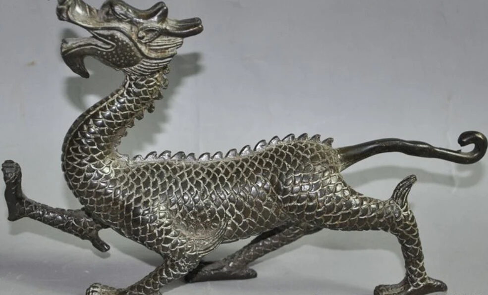 

8" lucky china chinese fengshui bronze animal zodiac dragon Statue art sculpture