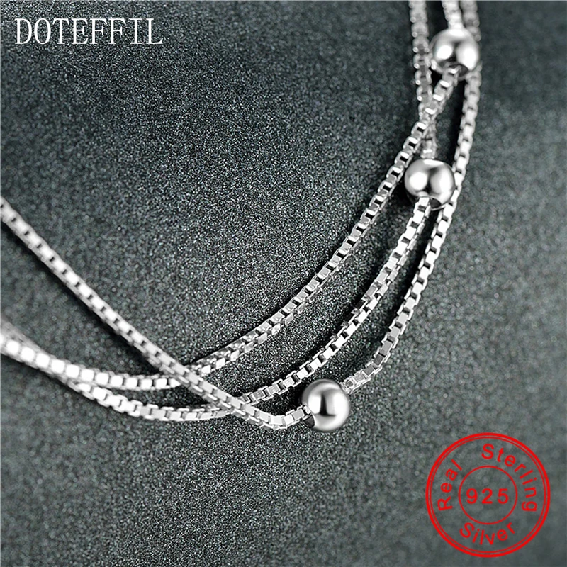 Цепочка на ногу DOTEFFIL женская из серебра 925 пробы анклет с бусинами 3 мм модное