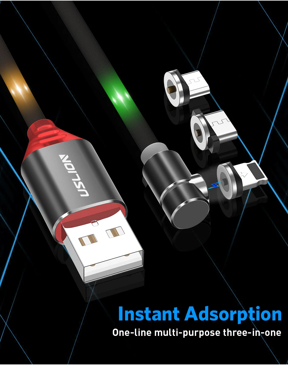 USLION светодиодный светящийся Магнитный кабель для быстрой зарядки Micro usb type C для iPhone XS X 8 samsung S10 Магнитный телефонный кабель