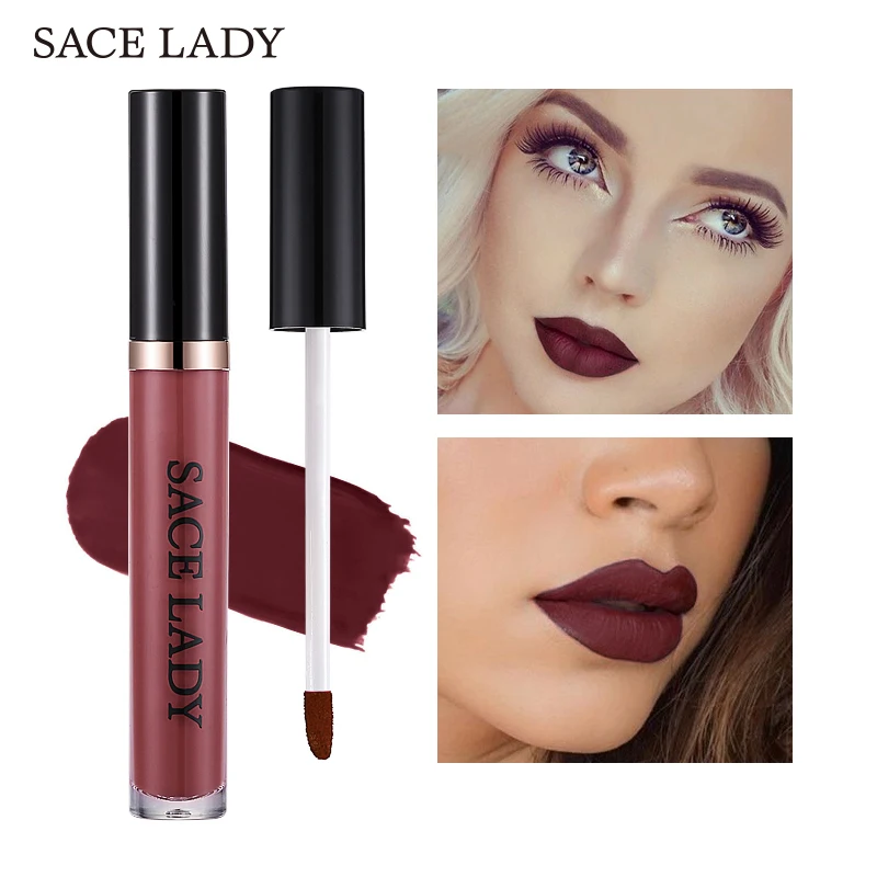 

SACE LADY Matte Waterproof Lipstick 22 Colors Liquid Lip Gloss Tint Long-lasting Makeup Stick Nuke Paint Make Up Purple Pigment