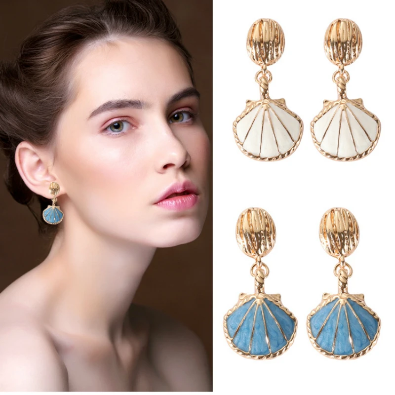 

New Romantic Resin Colorful Mermaid White Blue Pearl Shell Drop Earrings Simple Cute Brincos Unique Earrings Mermaid Jewelry